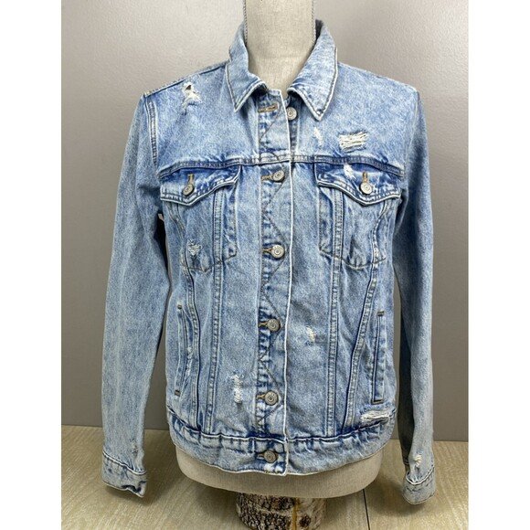Old Navy Distressed Denim Jacket Size Medium Alice Style - Picture 1 of 14